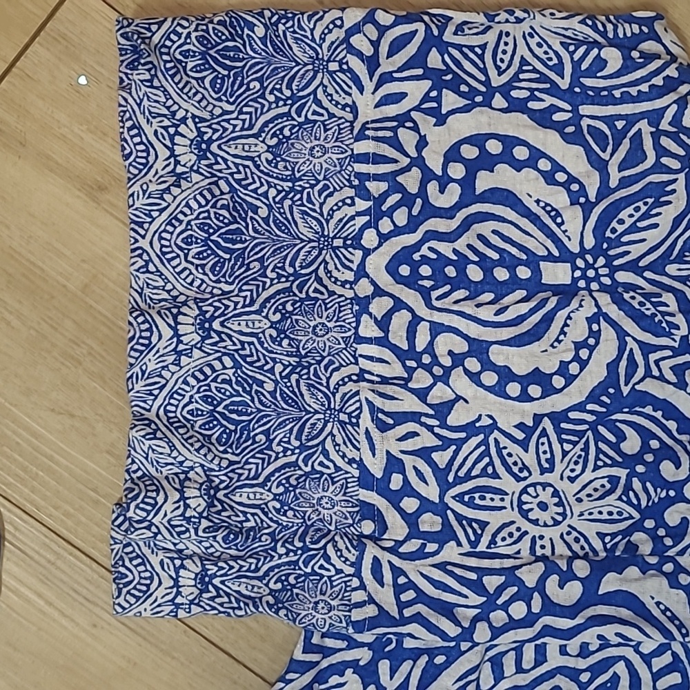 RACHEL ZOE Boho Printed Pattern 2 pc Large Wide Leg Pant Set Blue 100% Linen L - Picture 10 of 11
